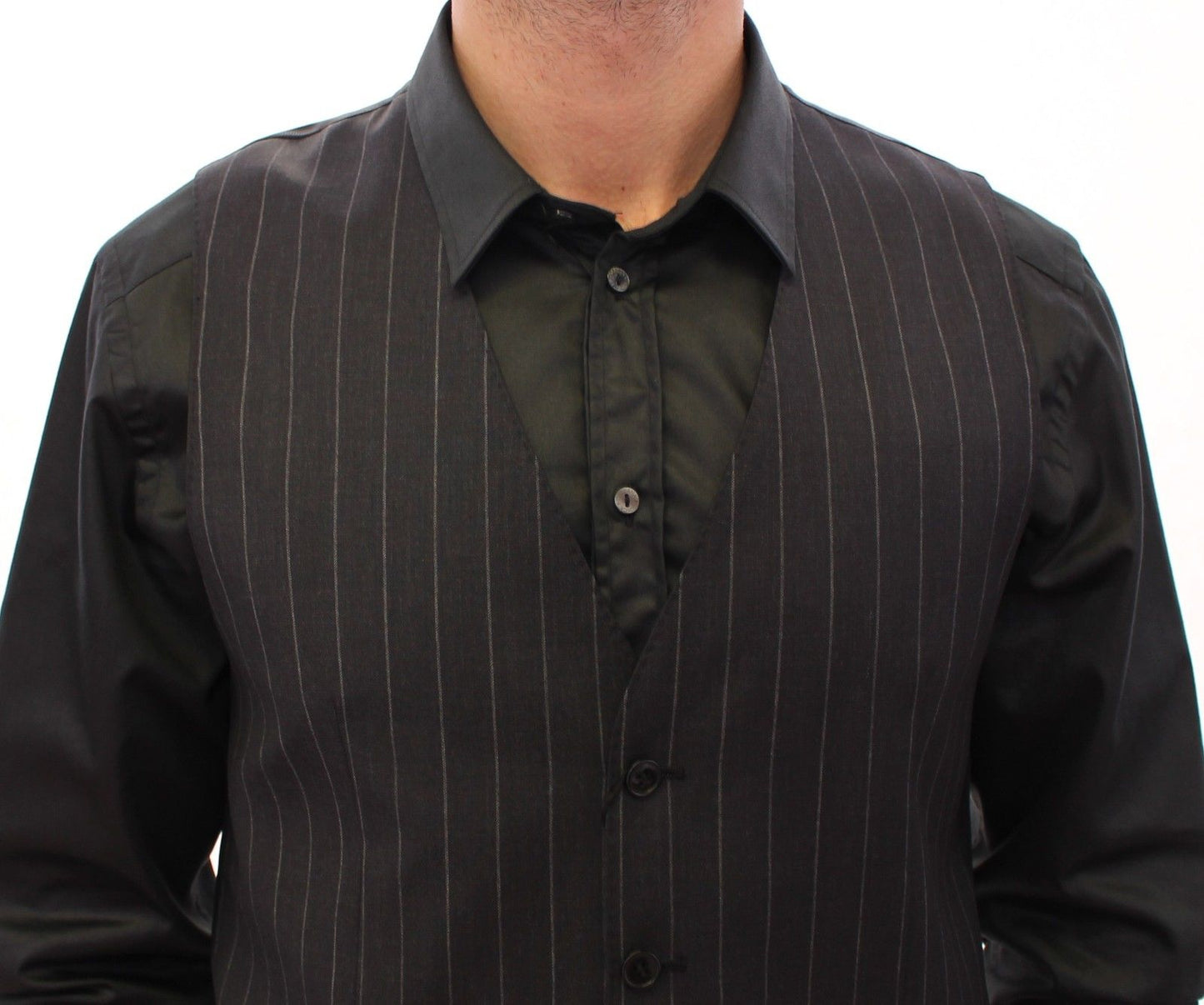 Grau gestreifte Woll-Logo-Weste Gilet Weste