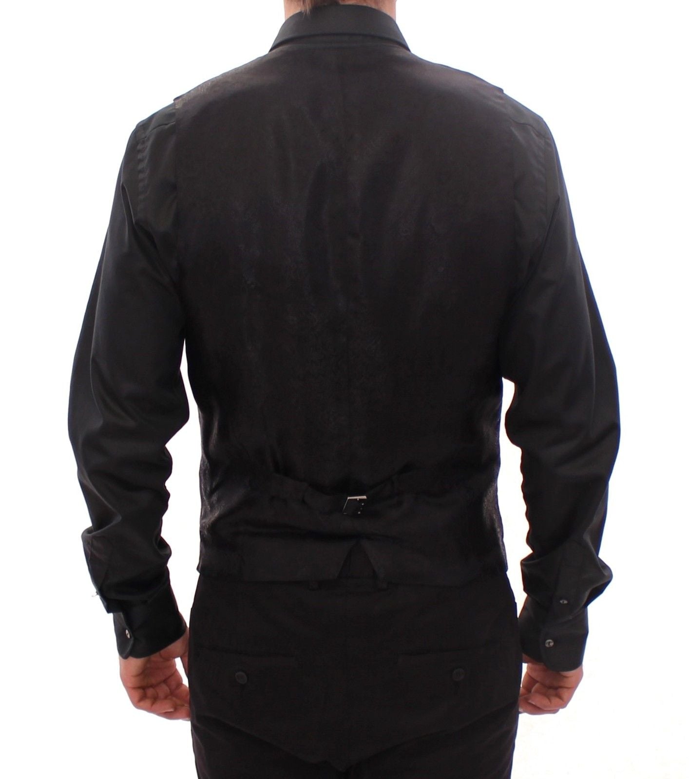 Schwarze einreihige Wollweste Gilet