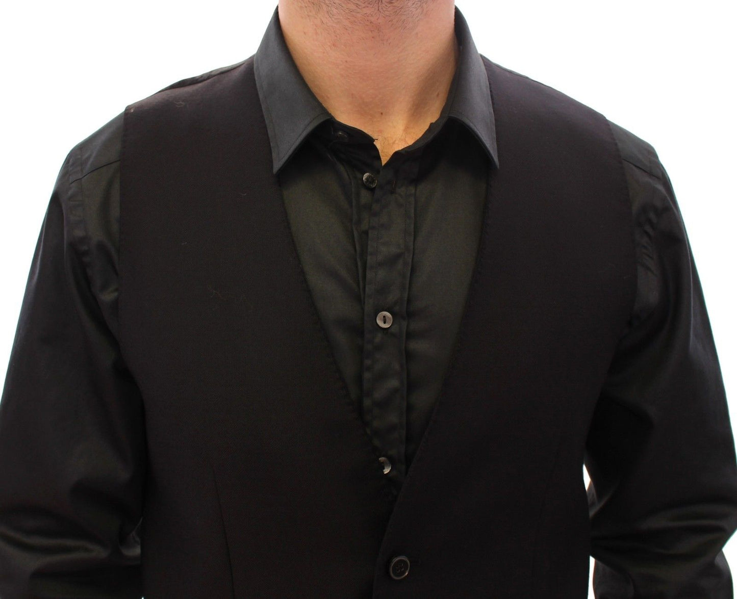 Schwarze einreihige Wollweste Gilet