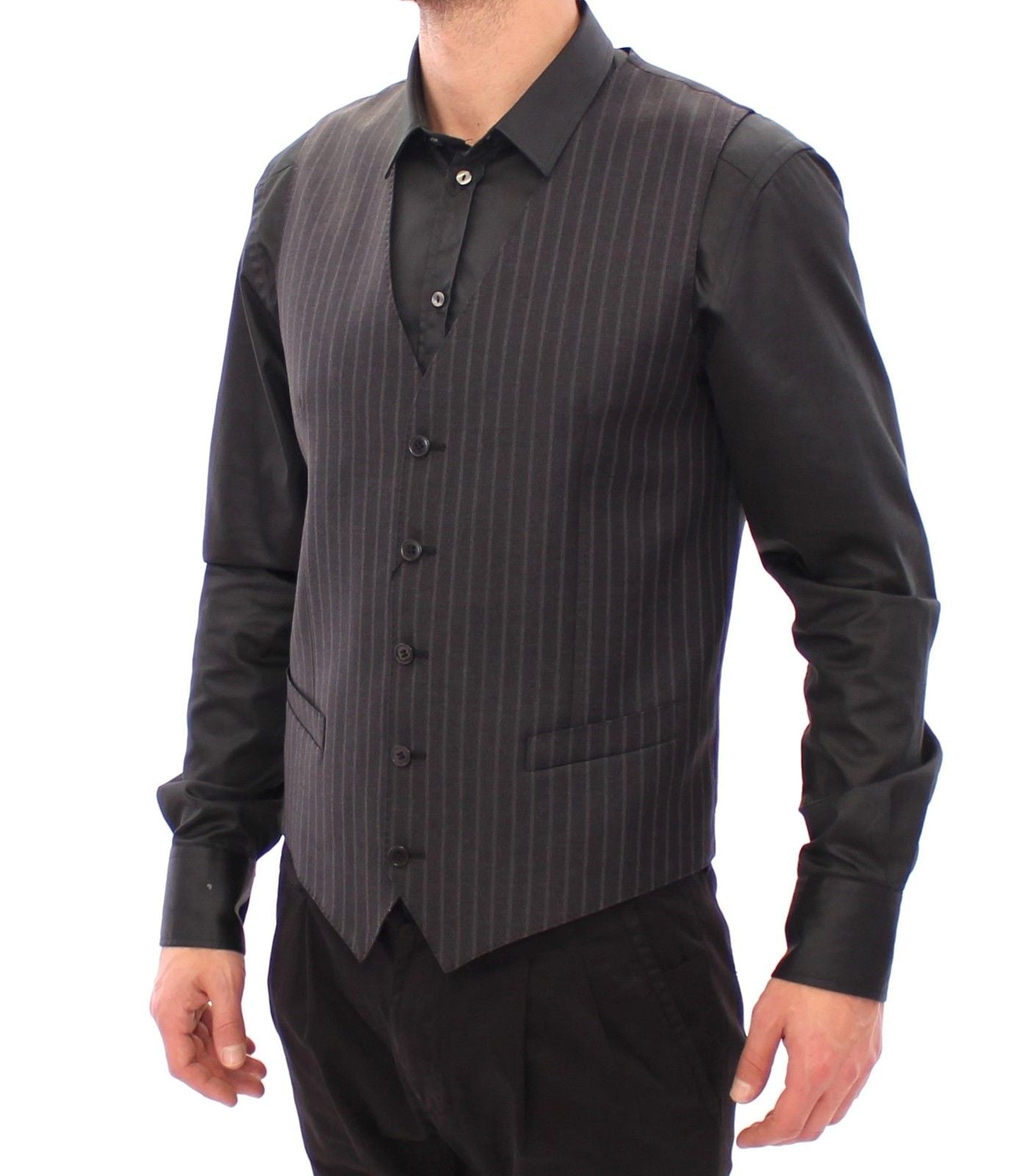 Grau gestreifte Woll-Logo-Weste Gilet Weste