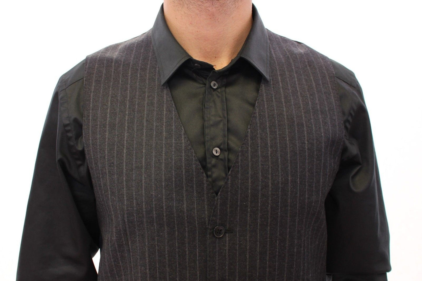Grau gestreifte Woll-Logo-Weste Gilet Weste
