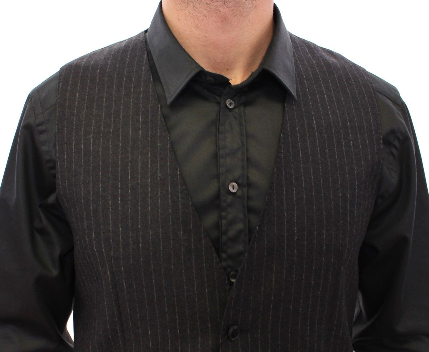 Graue gestreifte Wollweste Logo-Weste Gilet-Westen