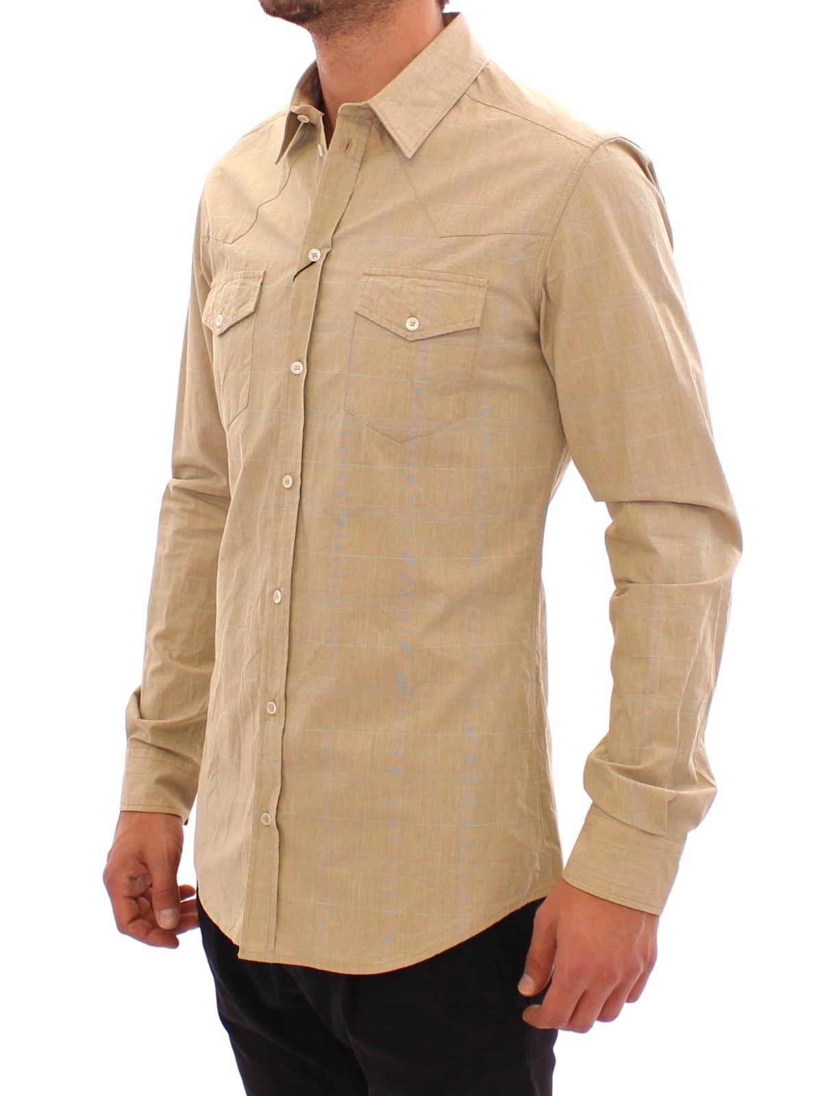Beige kariertes SICILIA Fit Logo Freizeithemd