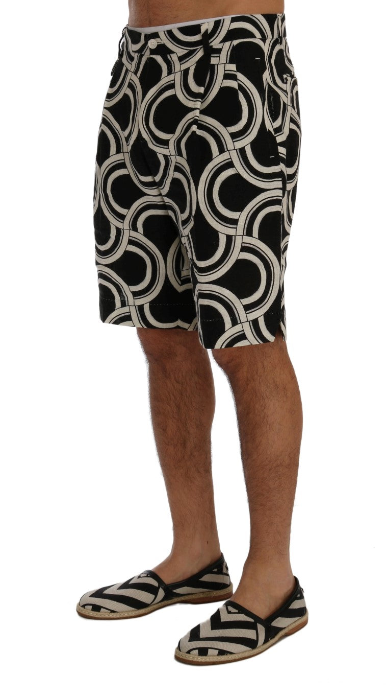Schwarz-weiß gemusterte Leinen-Shorts