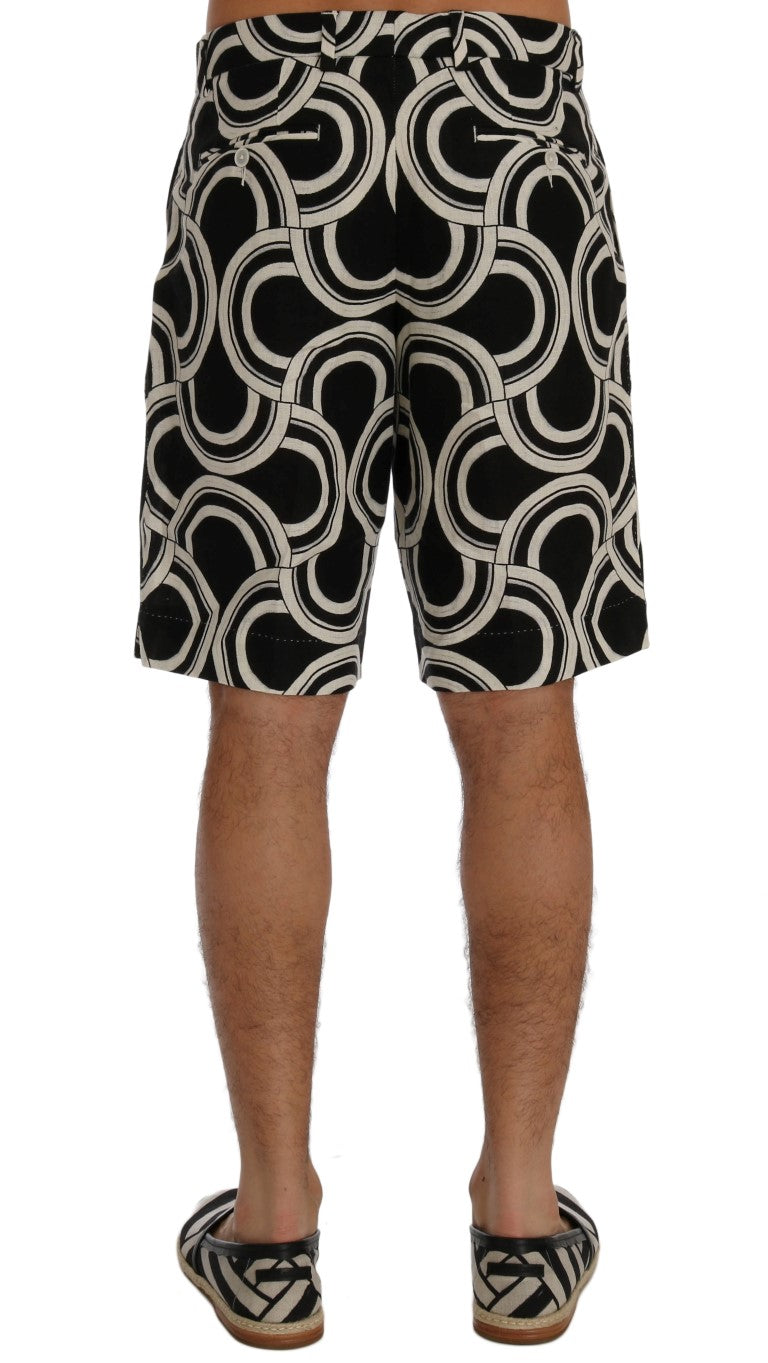 Schwarz-weiß gemusterte Leinen-Shorts