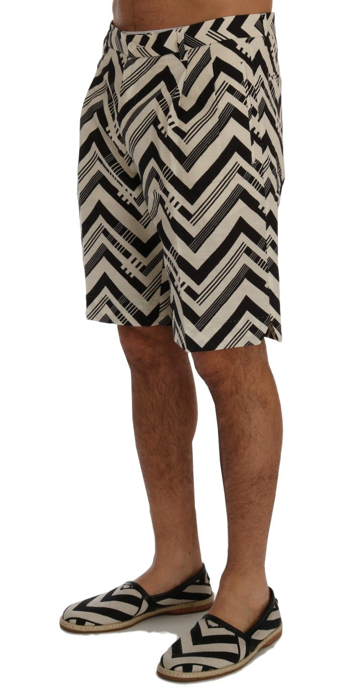 Weiß-schwarz gestreifte Baumwoll-Leinen-Shorts