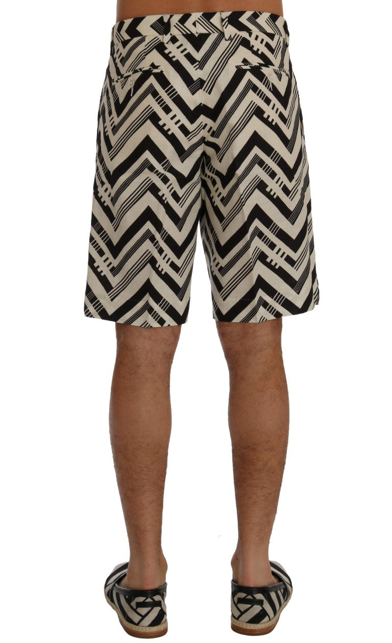 Weiß-schwarz gestreifte Baumwoll-Leinen-Shorts