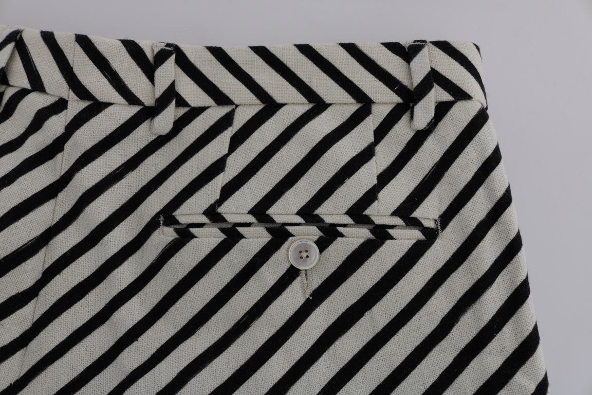 Weiß Schwarz Gestreifte Hanf Casual Shorts