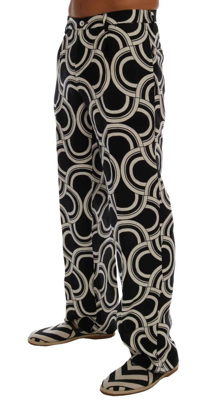 Schwarz-weiß gemustert 100% Leinen-Hose