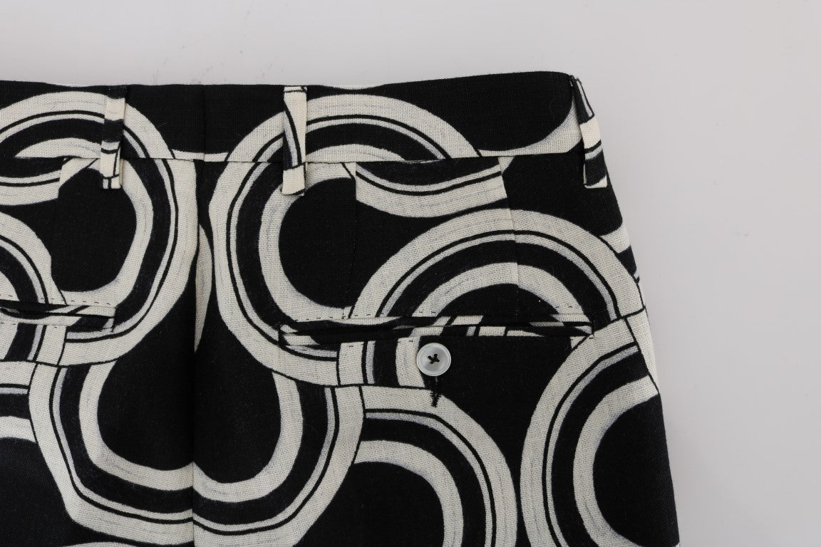 Schwarz-weiß gemustert 100% Leinen-Hose