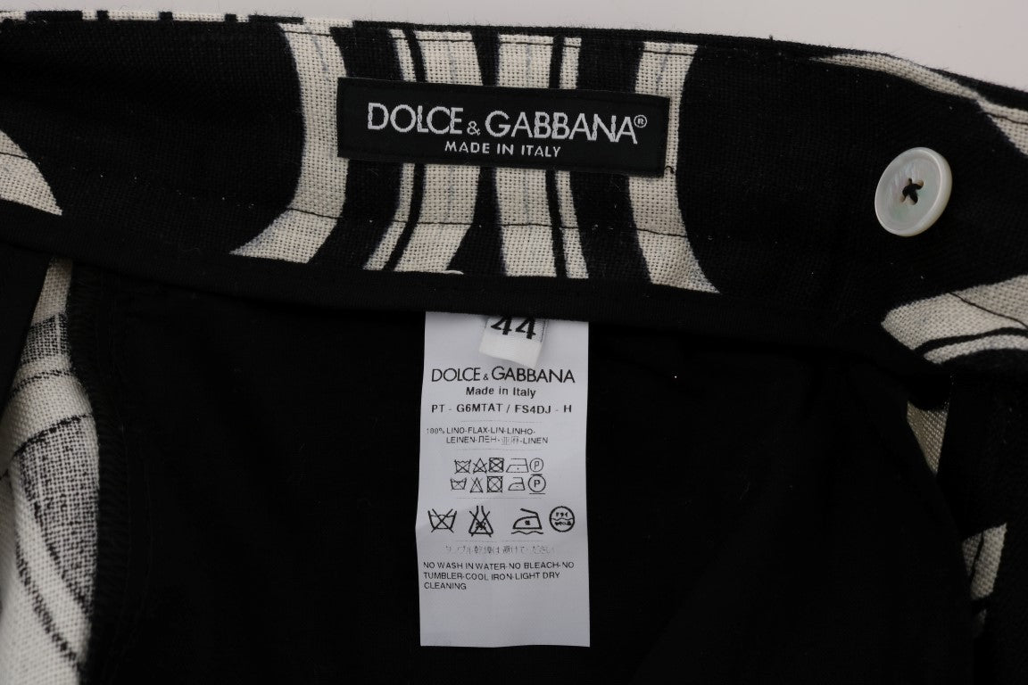 Schwarz-weiß gemustert 100% Leinen-Hose