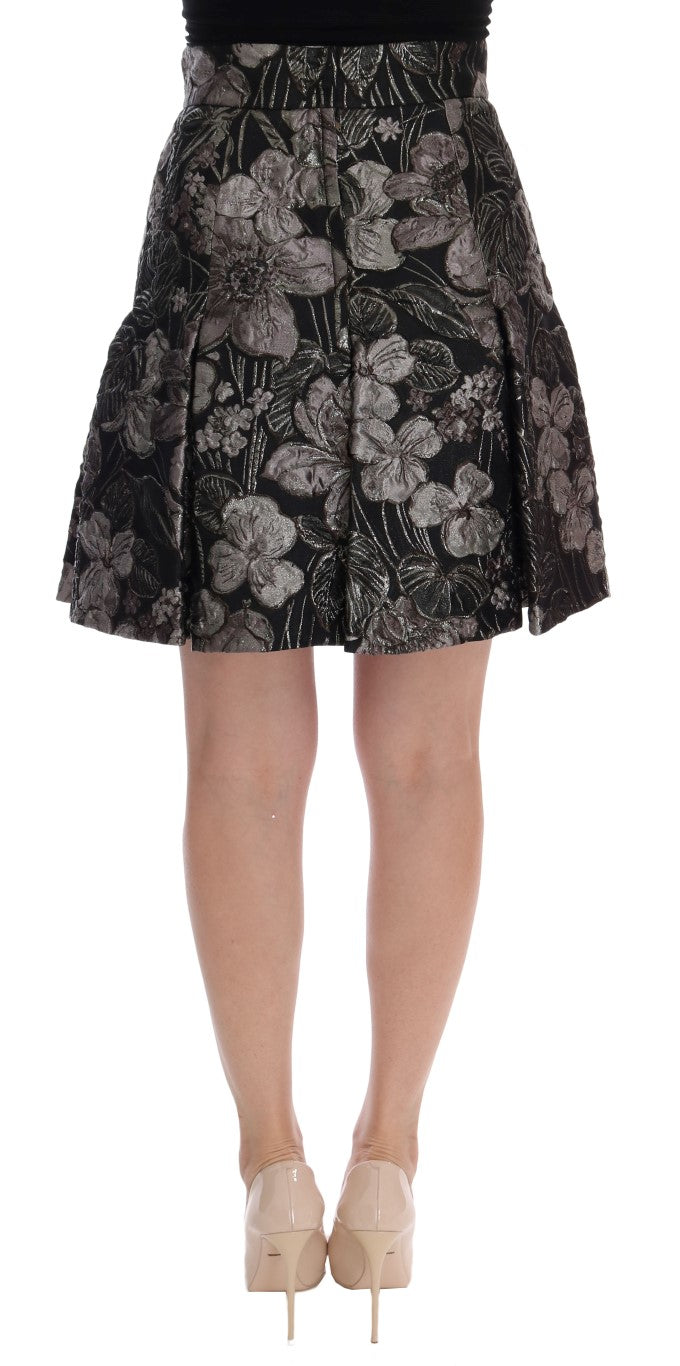 Schwarz-silberner Brokat-Rock mit Blumenmuster