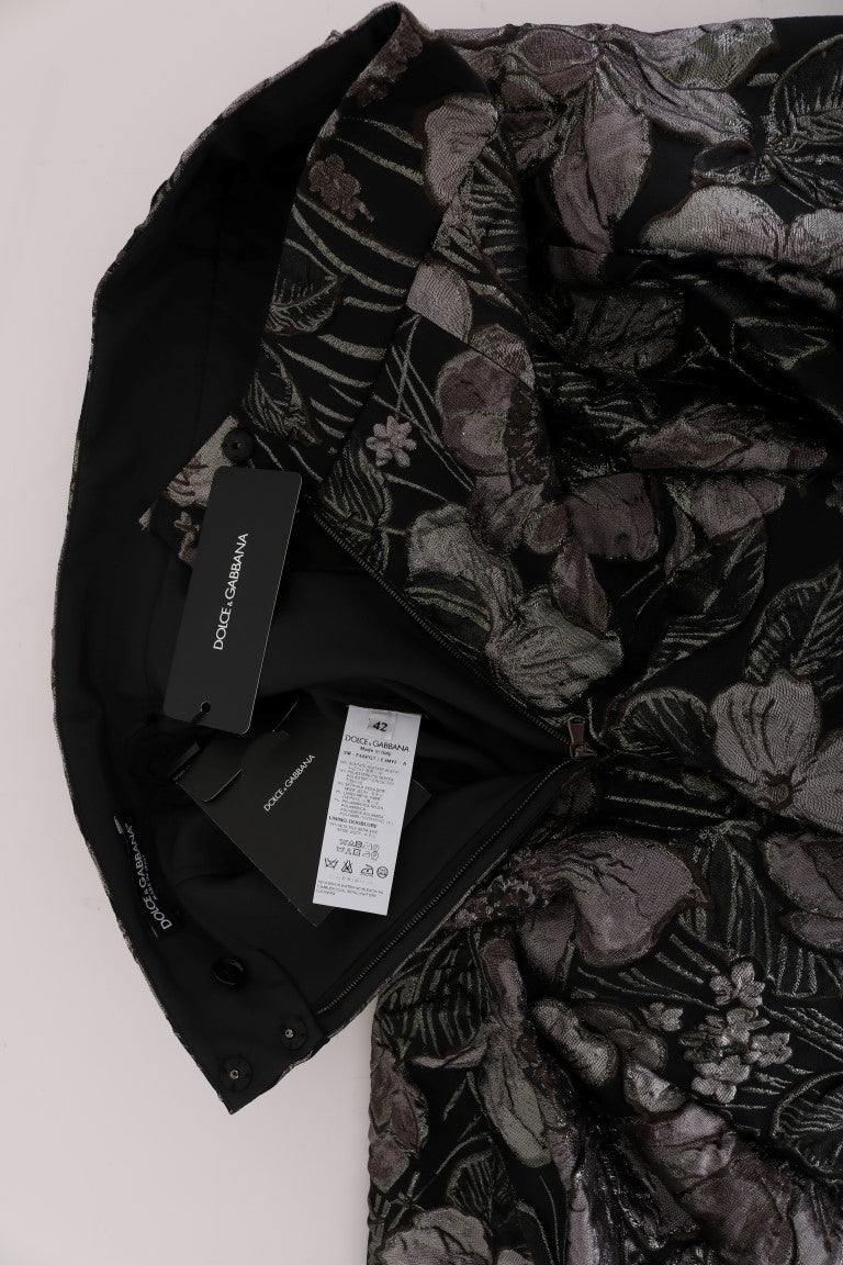 Schwarz-silberner Brokat-Rock mit Blumenmuster