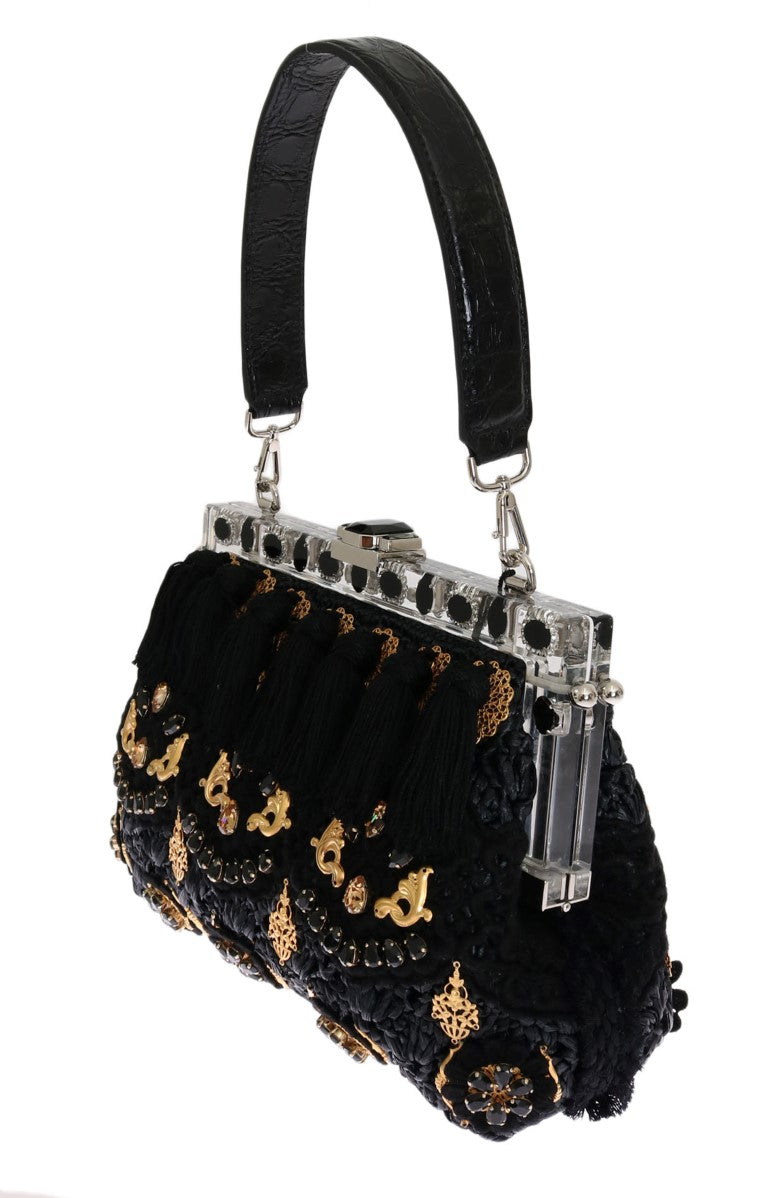 Schwarz Quaste Gold Barock Kristall VANDA Tasche