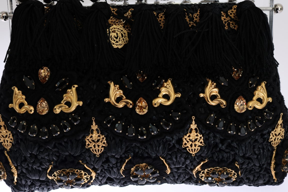 Schwarz Quaste Gold Barock Kristall VANDA Tasche