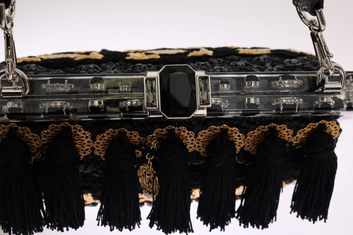 Schwarz Quaste Gold Barock Kristall VANDA Tasche