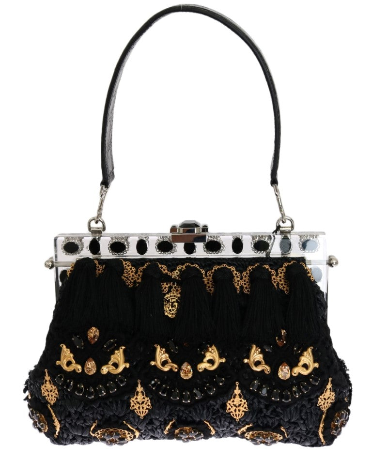 Schwarz Quaste Gold Barock Kristall VANDA Tasche