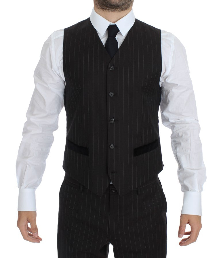 Braun gestreift Wolle Slim 3 Stück Anzug Tuxedo