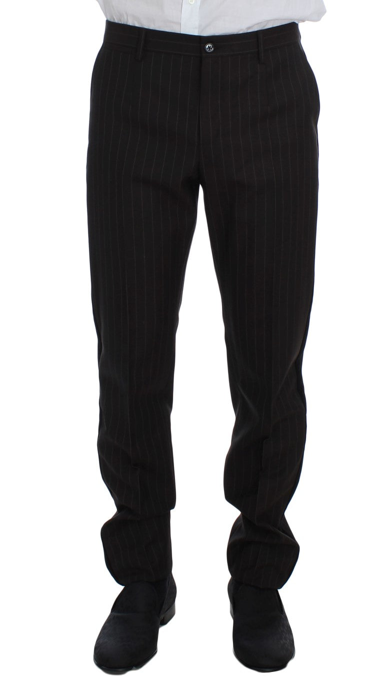 Braun gestreift Wolle Slim 3 Stück Anzug Tuxedo