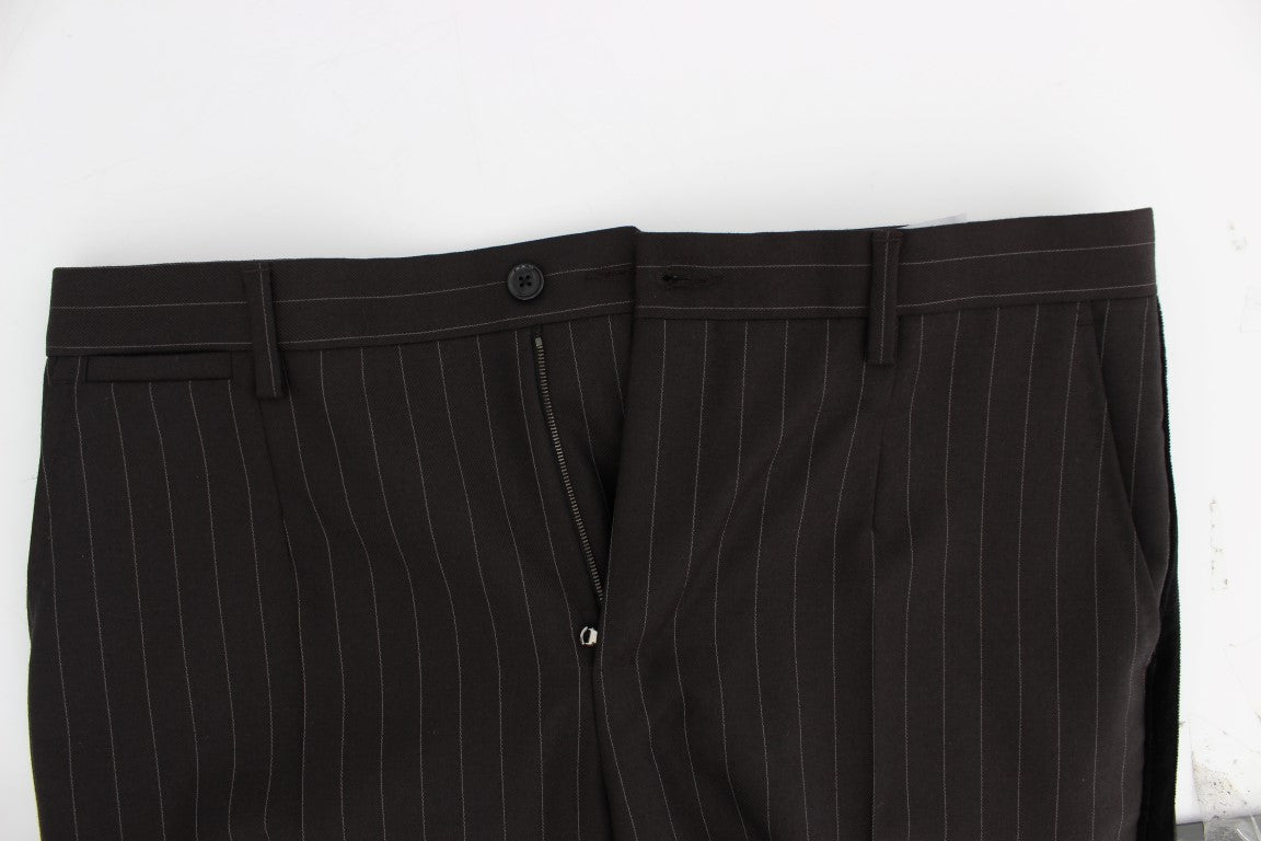 Braun gestreift Wolle Slim 3 Stück Anzug Tuxedo