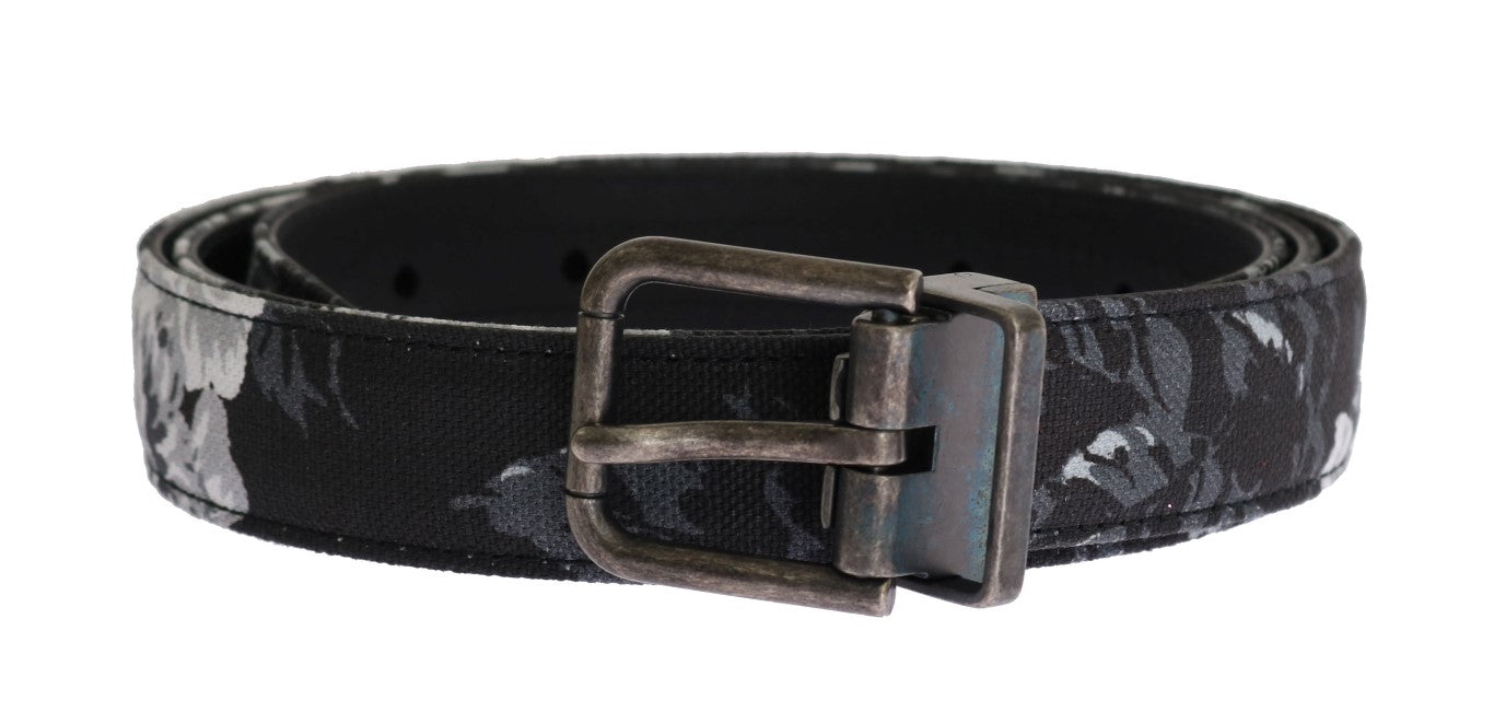 Schwarzer Cayman Leinen Ledergürtel