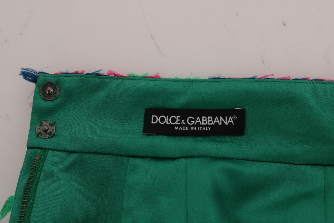 Rosa Grüner Jacquard-Bleistiftrock