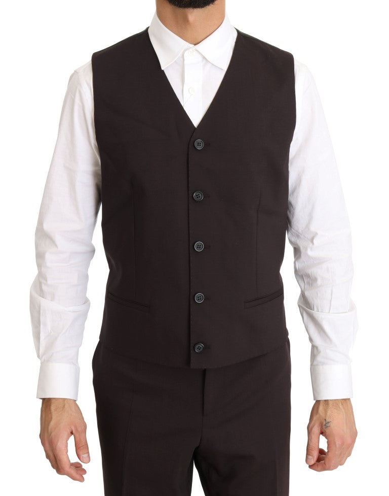 Bordeauxfarbener Woll-Stretch-Anzug, lang, 3-teilig