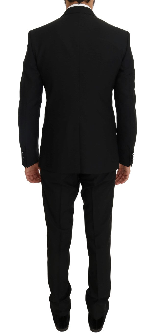 Schwarzer Wolle Seide Saxophon Slim Fit Anzug