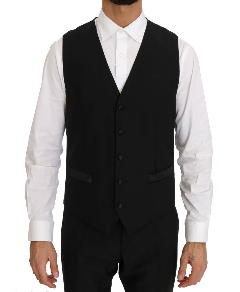 Schwarzer Wolle Seide Saxophon Slim Fit Anzug