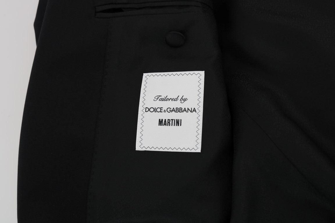 Schwarzer Wolle Seide Saxophon Slim Fit Anzug