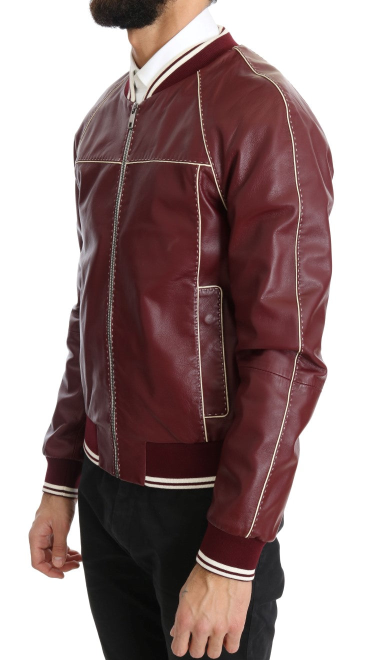 Bordeaux Lammfell Bomberjacke genäht