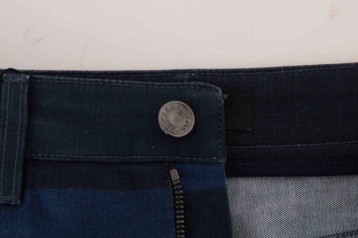 Kurzer blauer gestreifter Mini-Denim-Rock