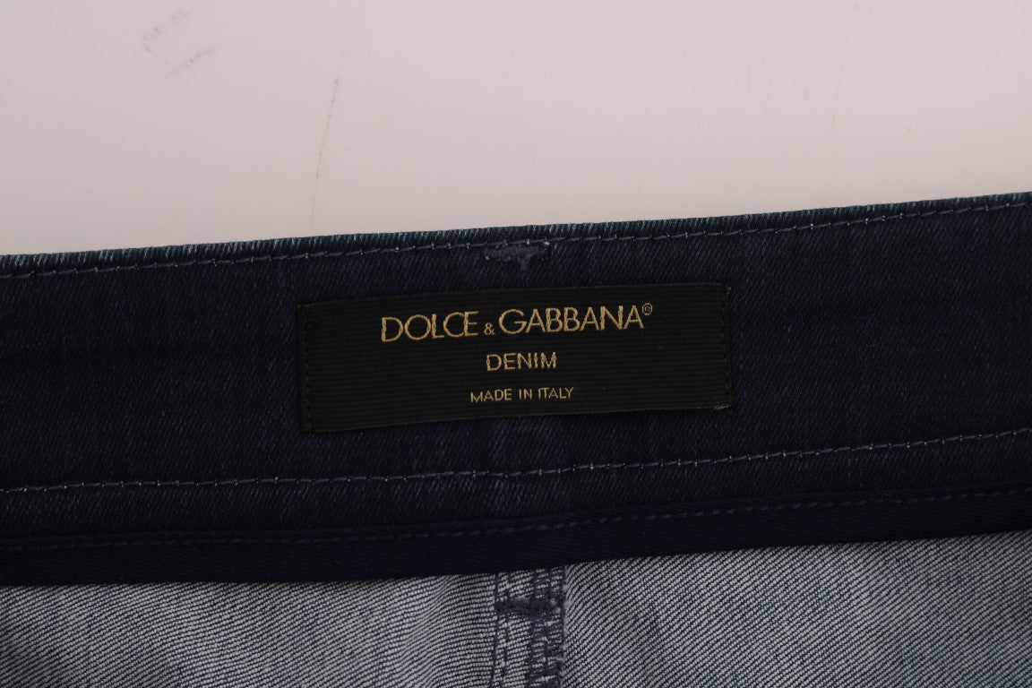 Kurzer blauer gestreifter Mini-Denim-Rock