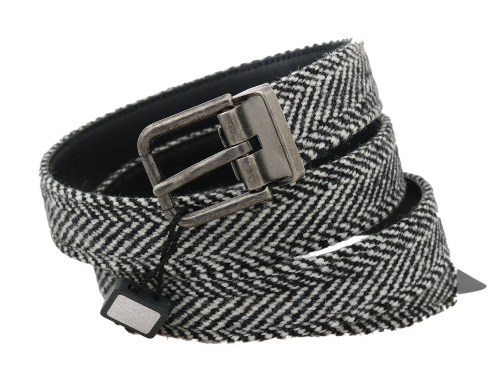 Schwarzer weißer Chevron-Woll-Ledergürtel