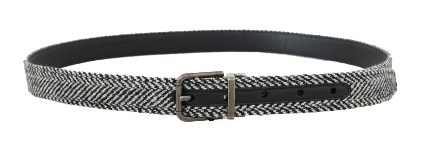 Schwarzer weißer Chevron-Woll-Ledergürtel