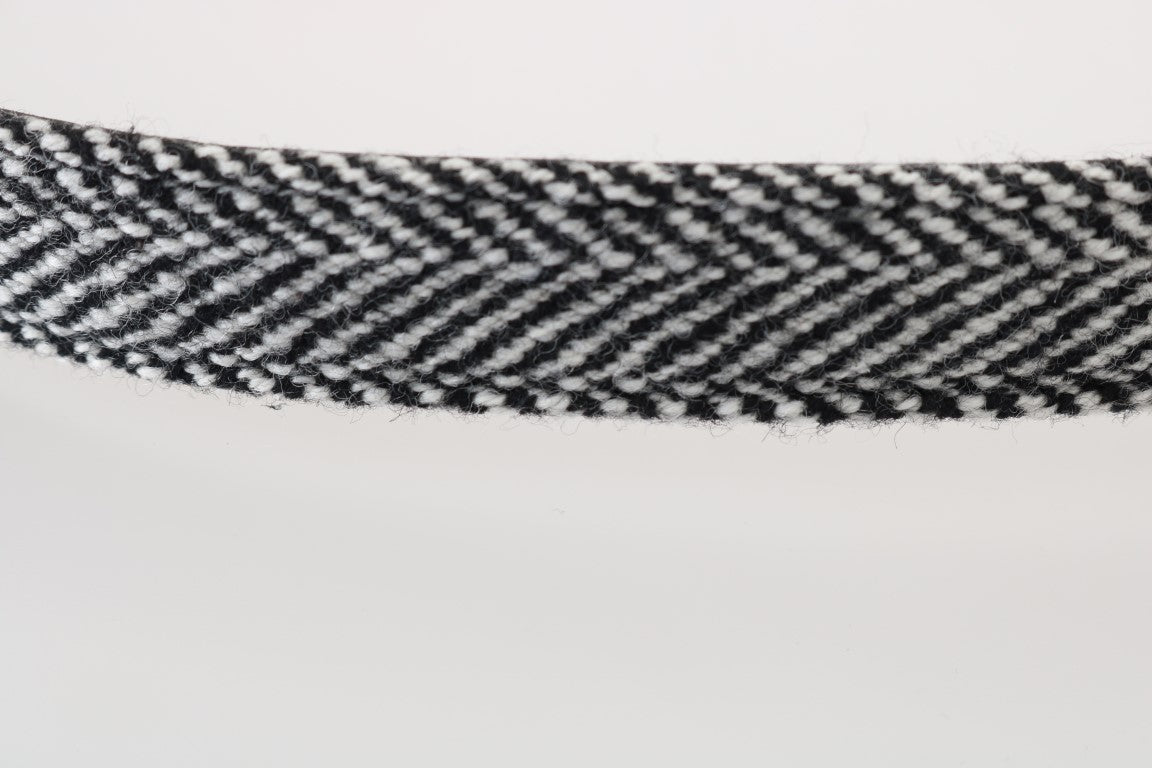 Schwarzer weißer Chevron-Woll-Ledergürtel