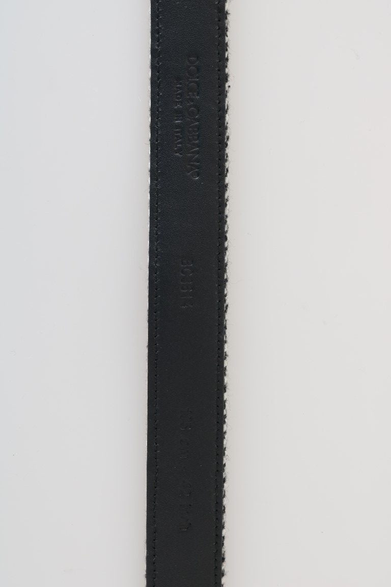 Schwarzer weißer Chevron-Woll-Ledergürtel