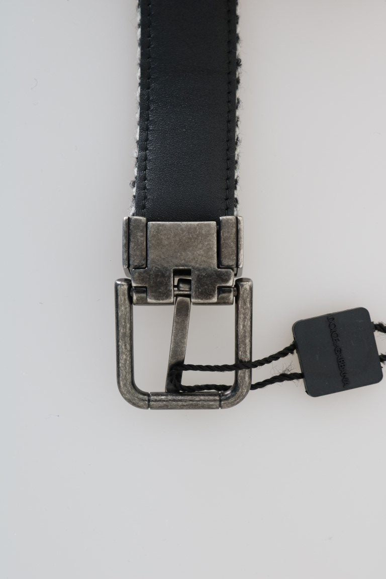 Schwarzer weißer Chevron-Woll-Ledergürtel