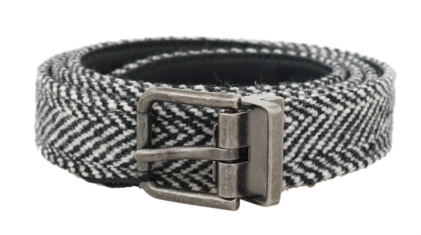 Schwarzer weißer Chevron-Woll-Ledergürtel