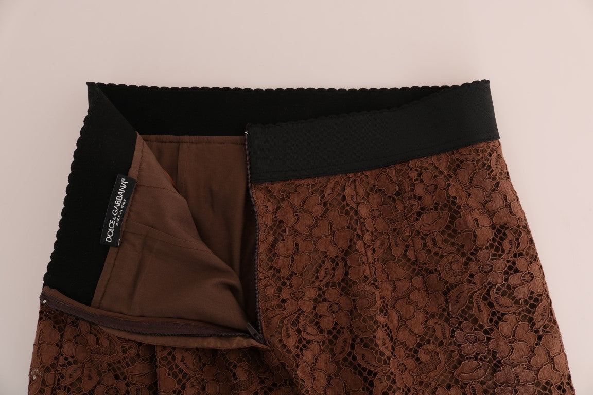 Brauner Bleistiftrock mit floraler Spitze
