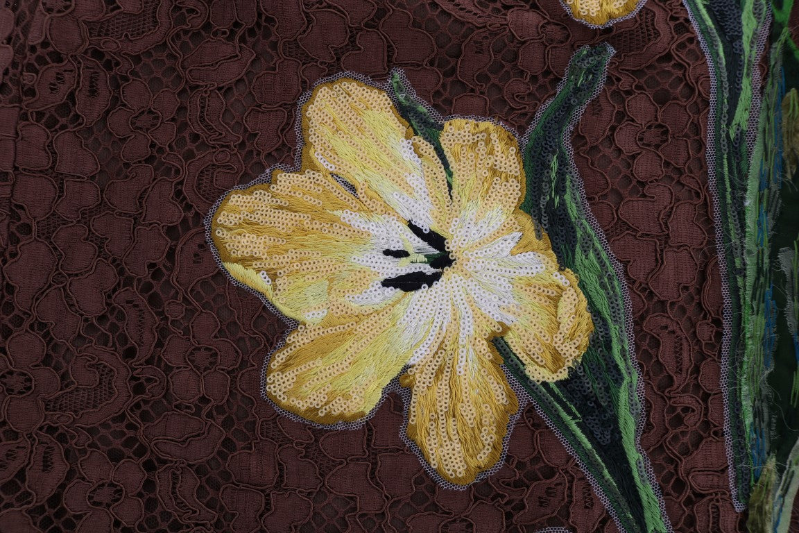 Brauner Bleistiftrock mit floraler Spitze
