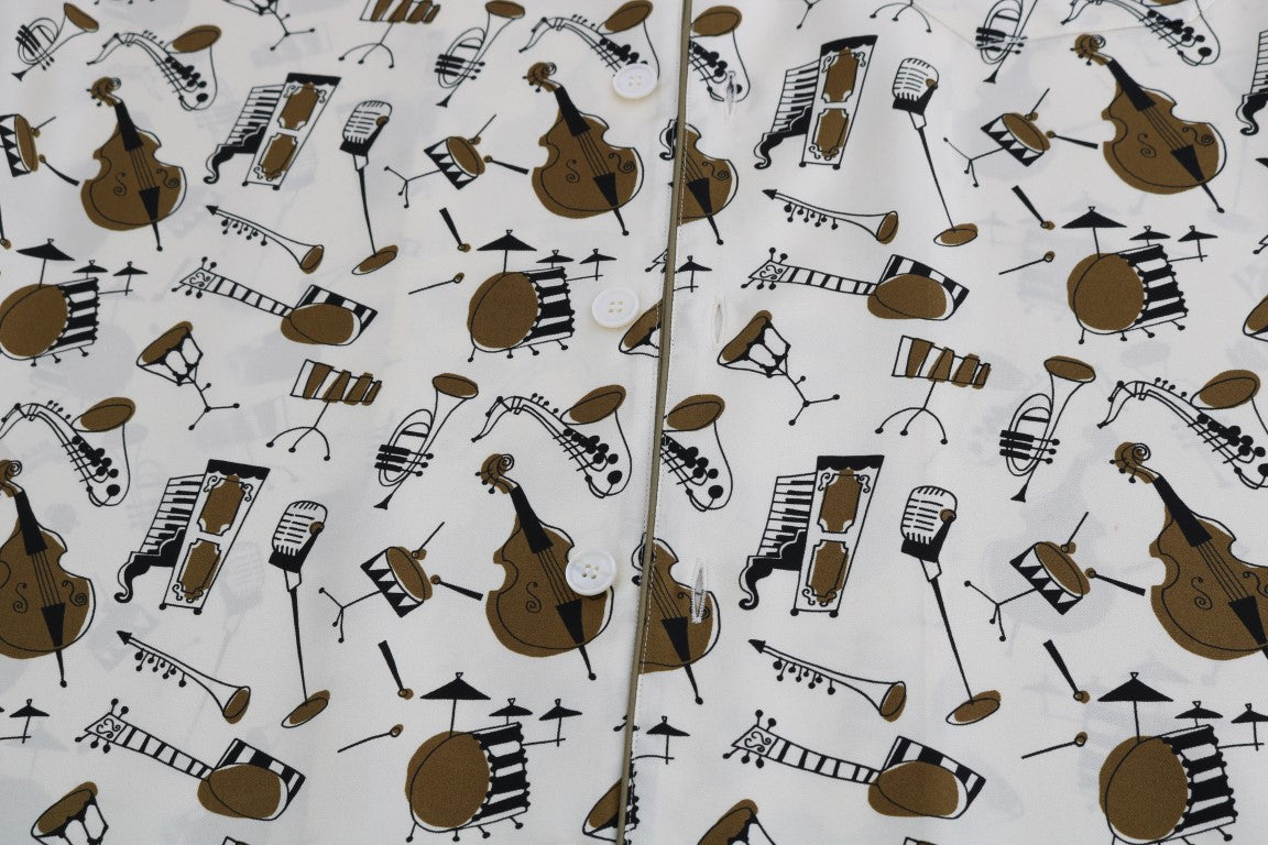 Weißes Seidenhemd mit JAZZ-Motivdruck