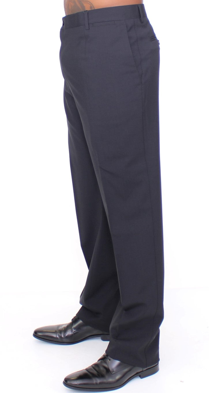 Schwarze Stretch-Faltenhose aus Wolle