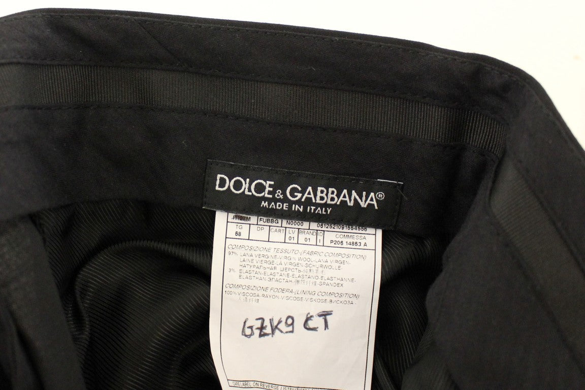 Schwarze Stretch-Faltenhose aus Wolle
