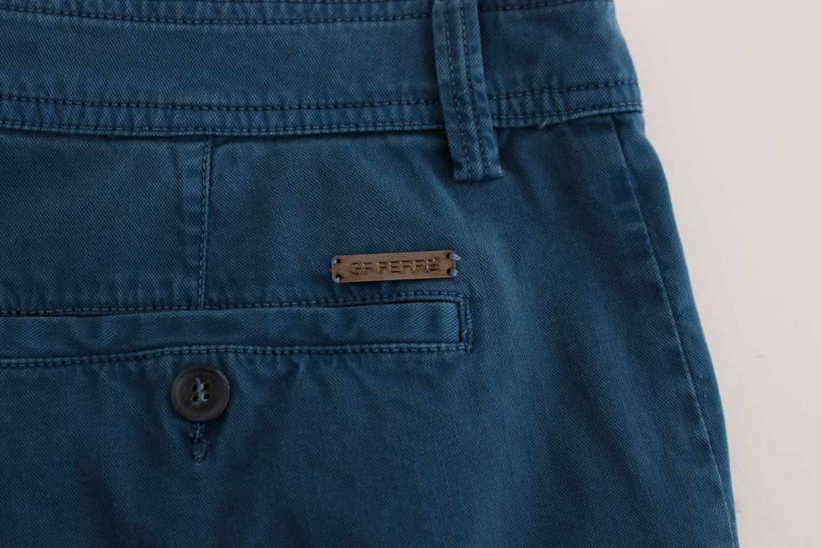 Blaue Straight Fit Chinos aus Baumwolle