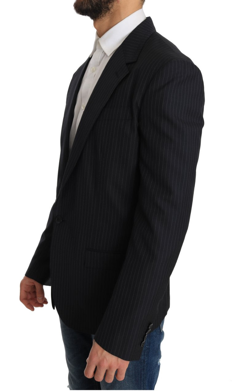 Graue gestreifte Wolljacke Mantel Slim Blazer