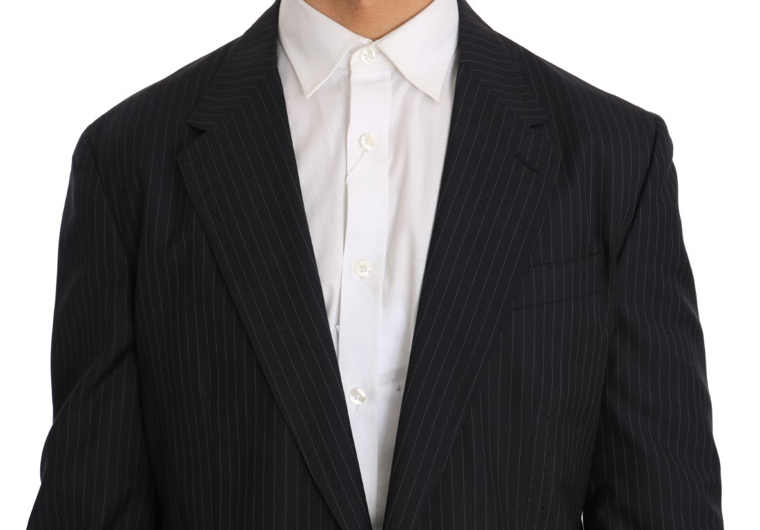 Graue gestreifte Wolljacke Mantel Slim Blazer