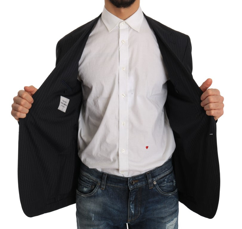 Graue gestreifte Wolljacke Mantel Slim Blazer