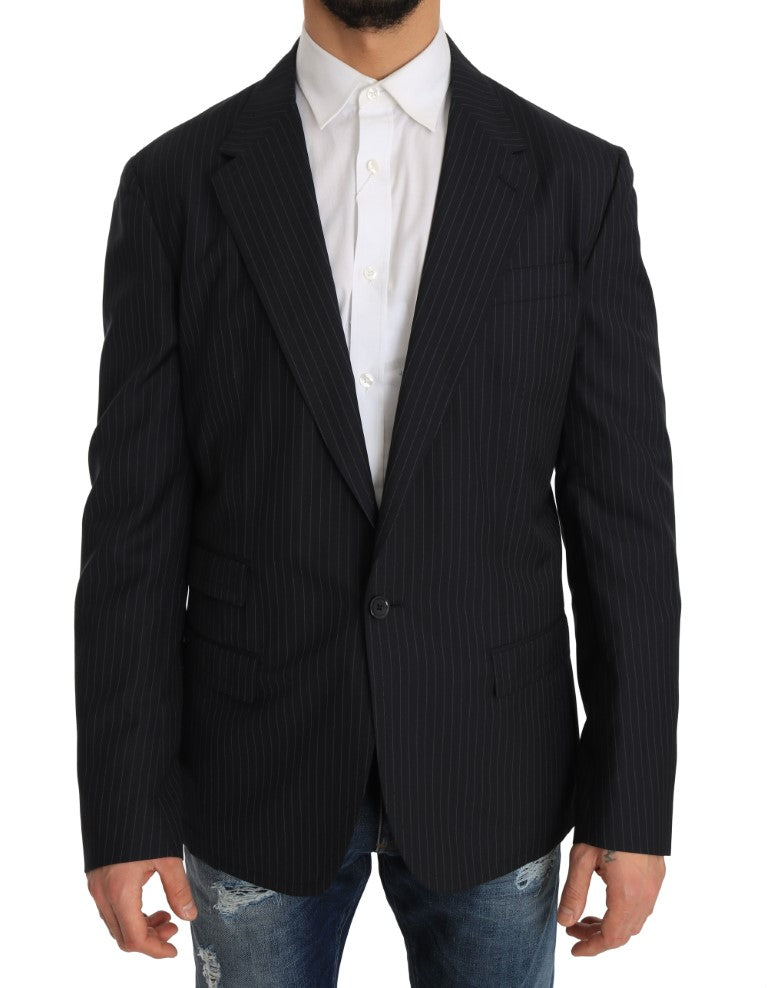 Graue gestreifte Wolljacke Mantel Slim Blazer