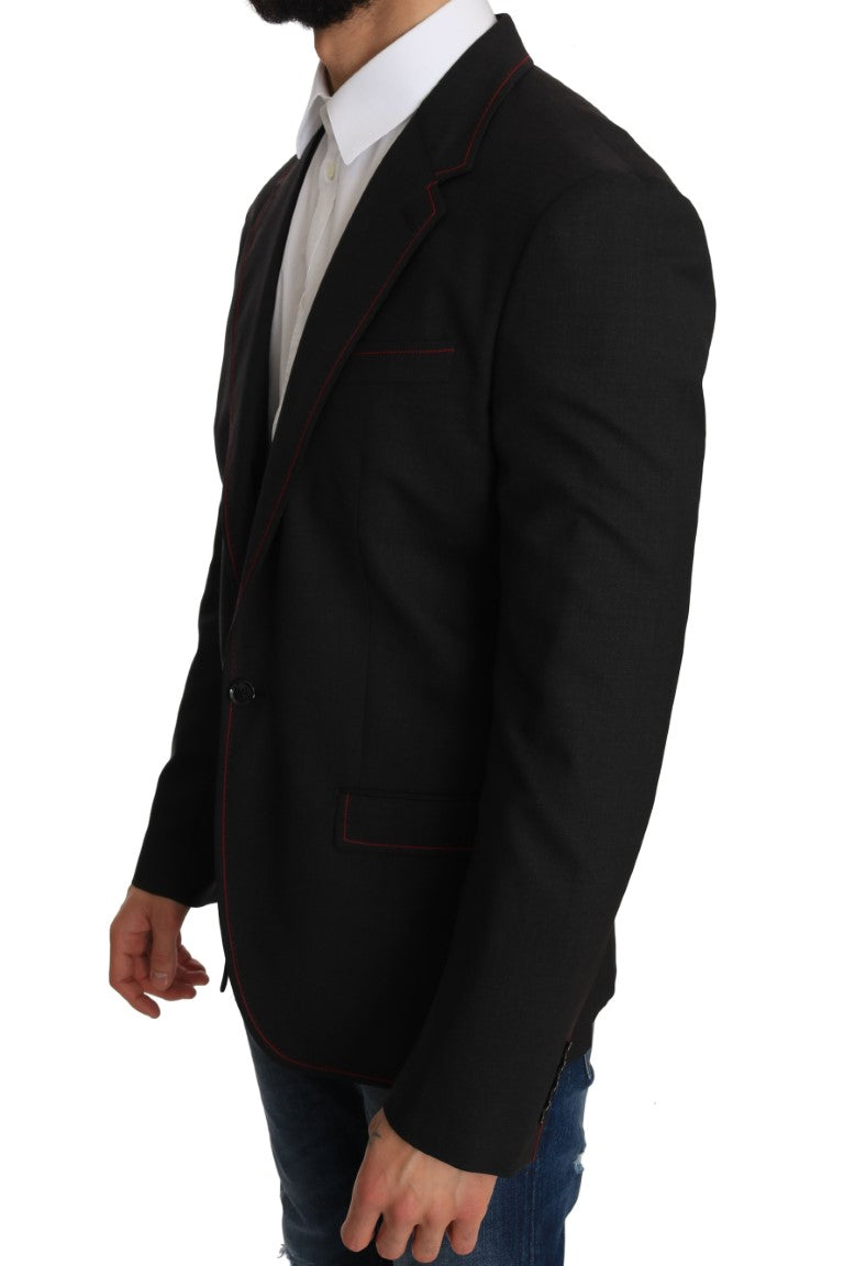 Graue schlanke Blazerjacke aus Wolle